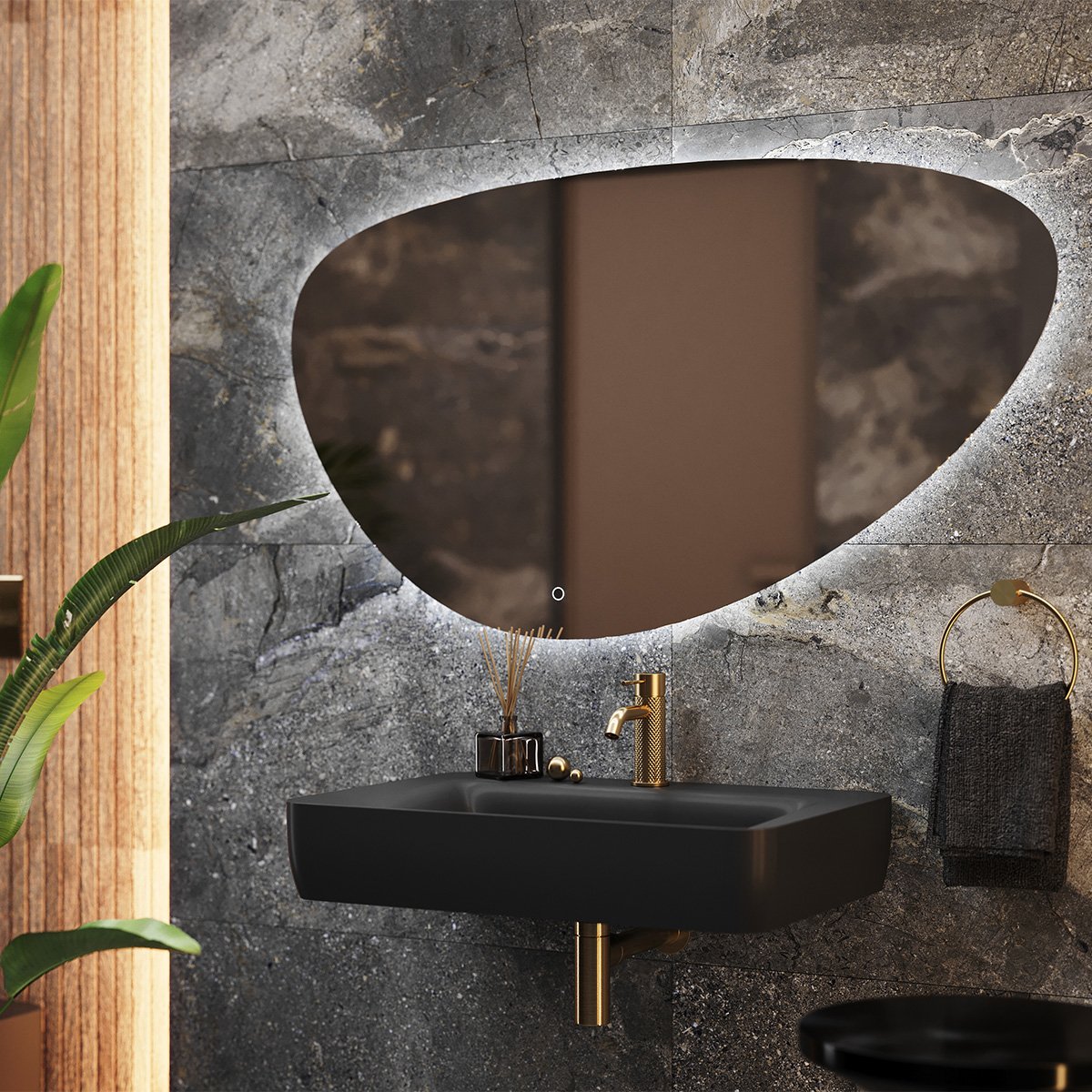 Ivy Backlit LED Illuminated Pebble Mirror 1000x687mm