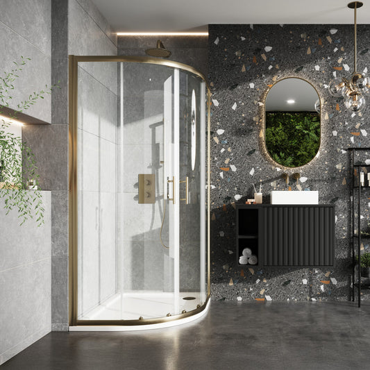 S6 Brushed Brass Double Door Quadrant 900×900