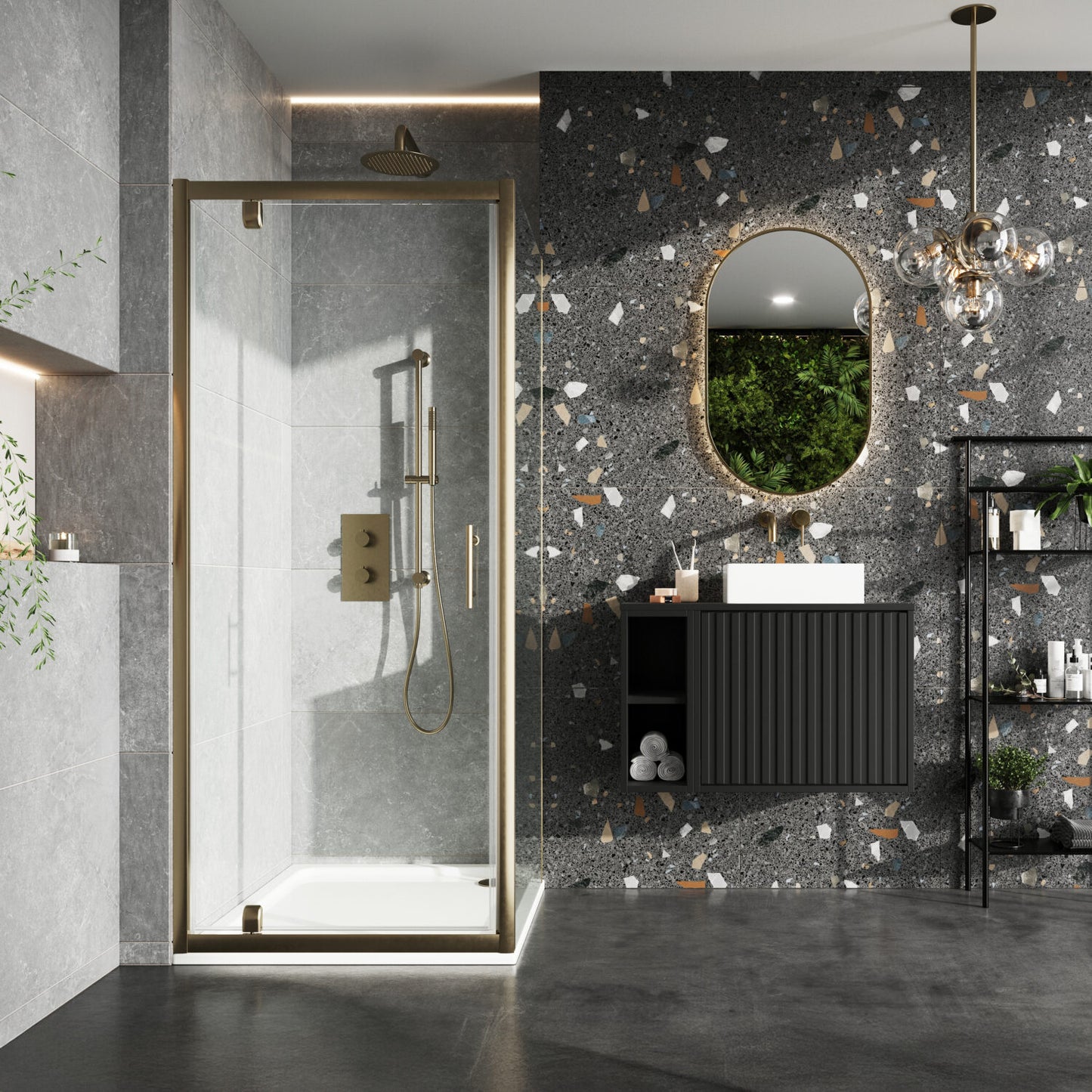 S6 Brushed Brass Pivot Door 800