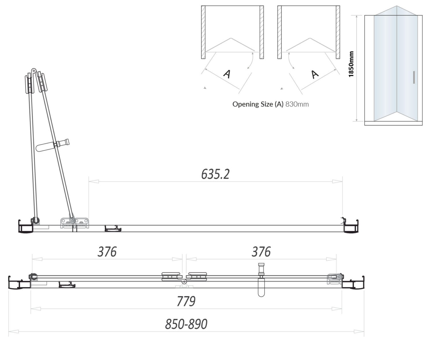 S6 Black Bifold Semi Frameless Door 900
