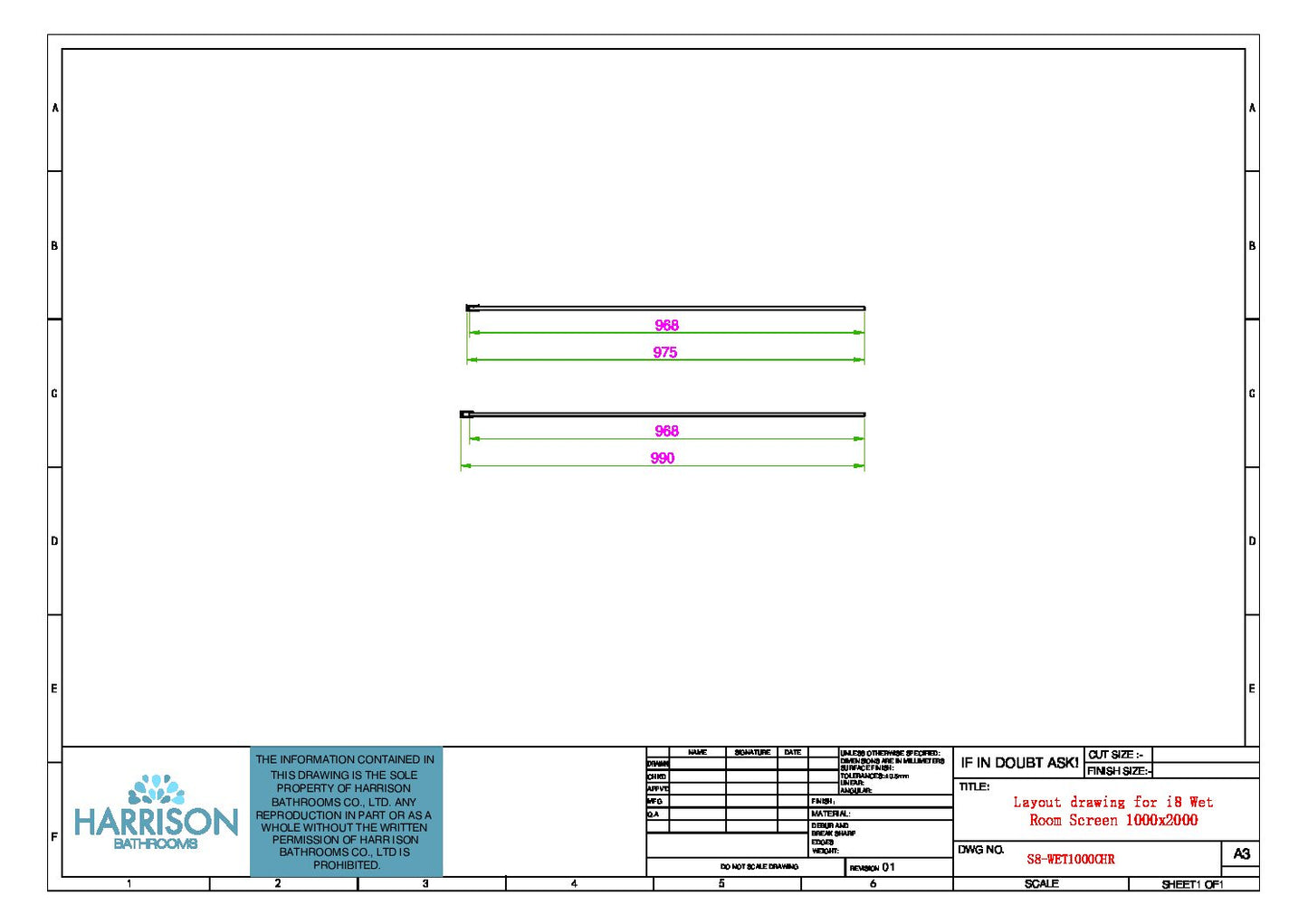S8 Wetroom Panel 1000