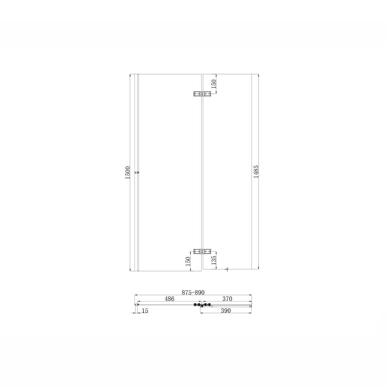 Black Square 900mm Pivot Bath Screen Including Fixed Panel