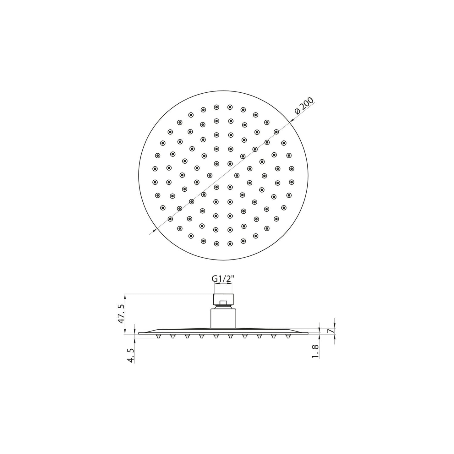 Chrome Round Shower Head 200mm