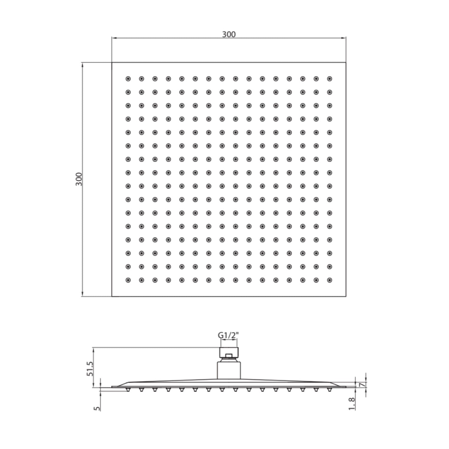 Chrome Square Shower Head 300mm