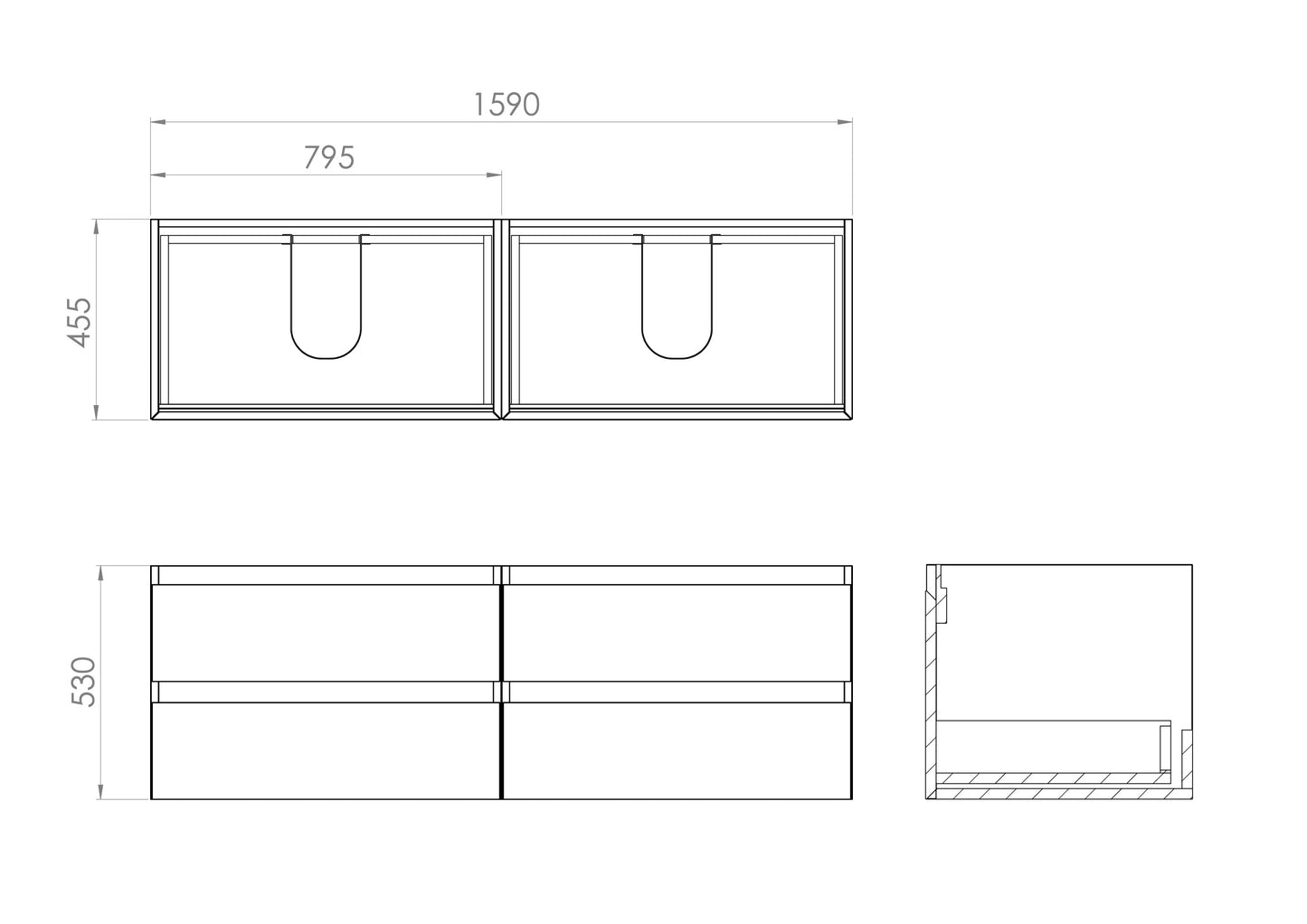 Saneux 160cm Kit - 2 x 80cm Wall Mounted Unit & 160cm Countertop