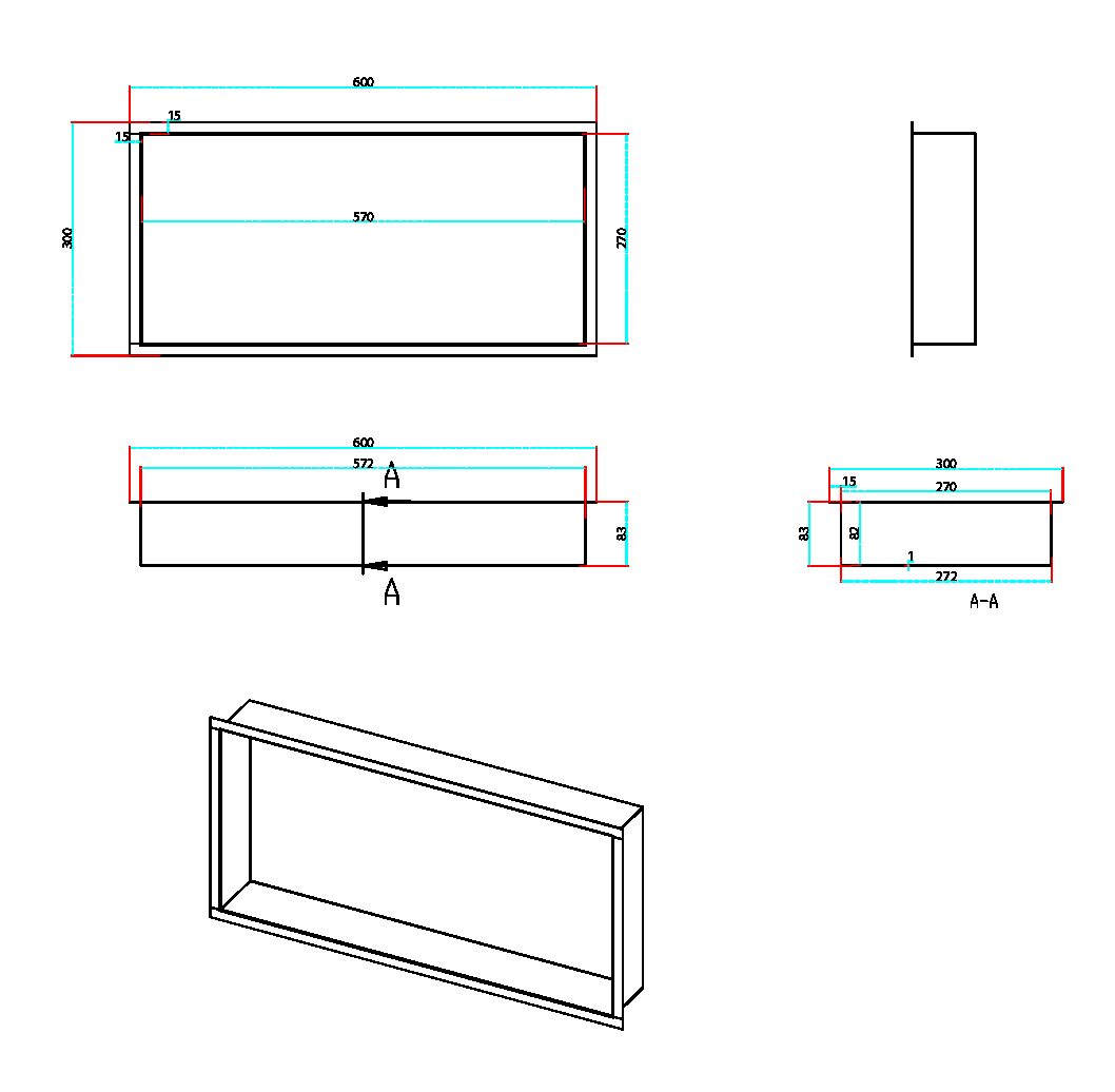 Inset Shower Niche 600x300mm Brushed Brass