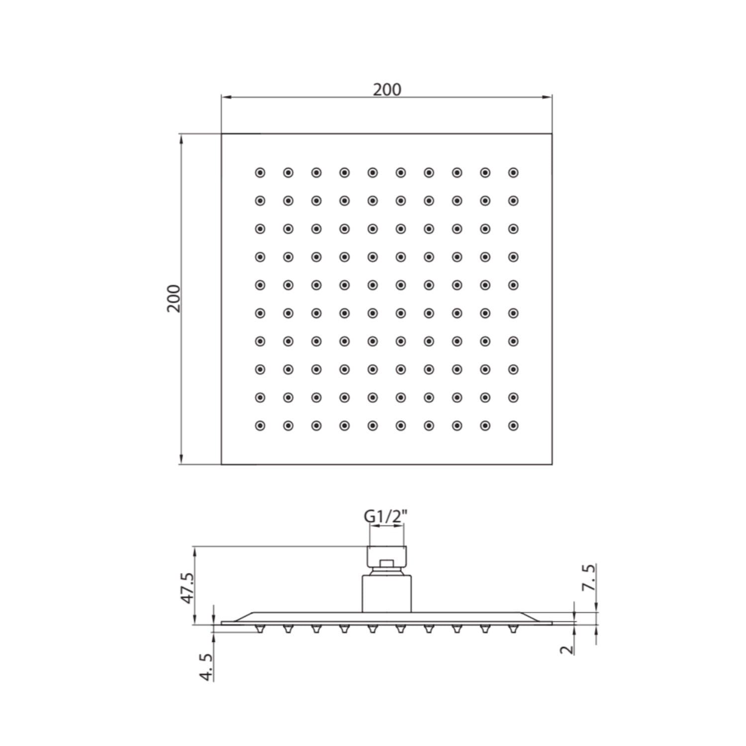 Chrome Square Shower Head 200mm