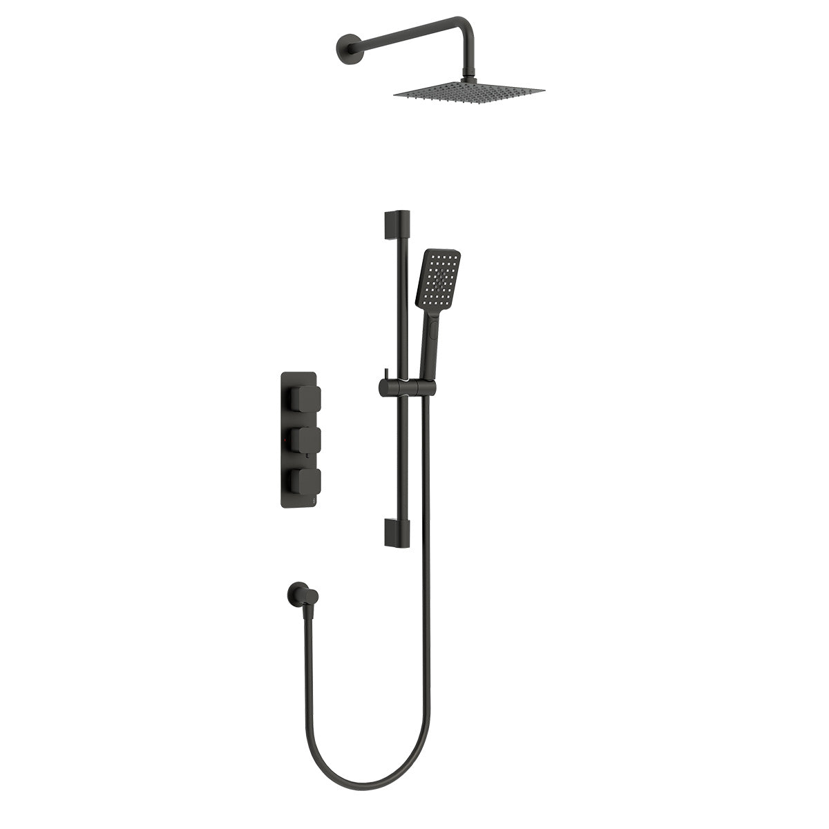 Quadro 3 handle dual diverter shower pack with overhead shower, slide rail and multifunction handset in Matt Black