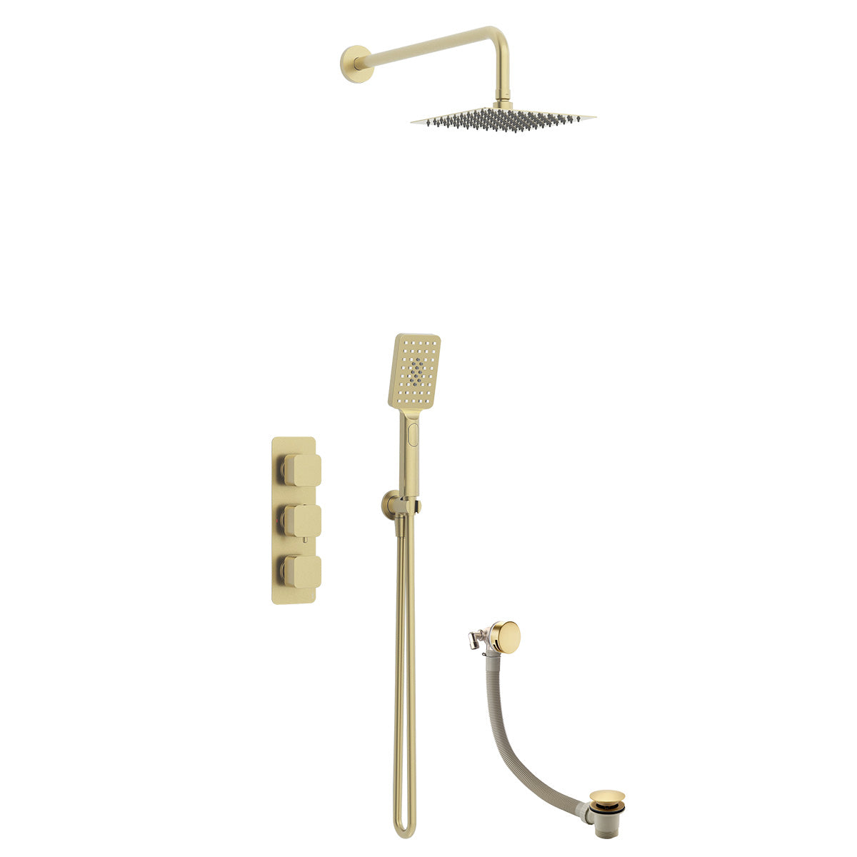 Quadro 3 handle triple diverter shower pack in Brushed Brass