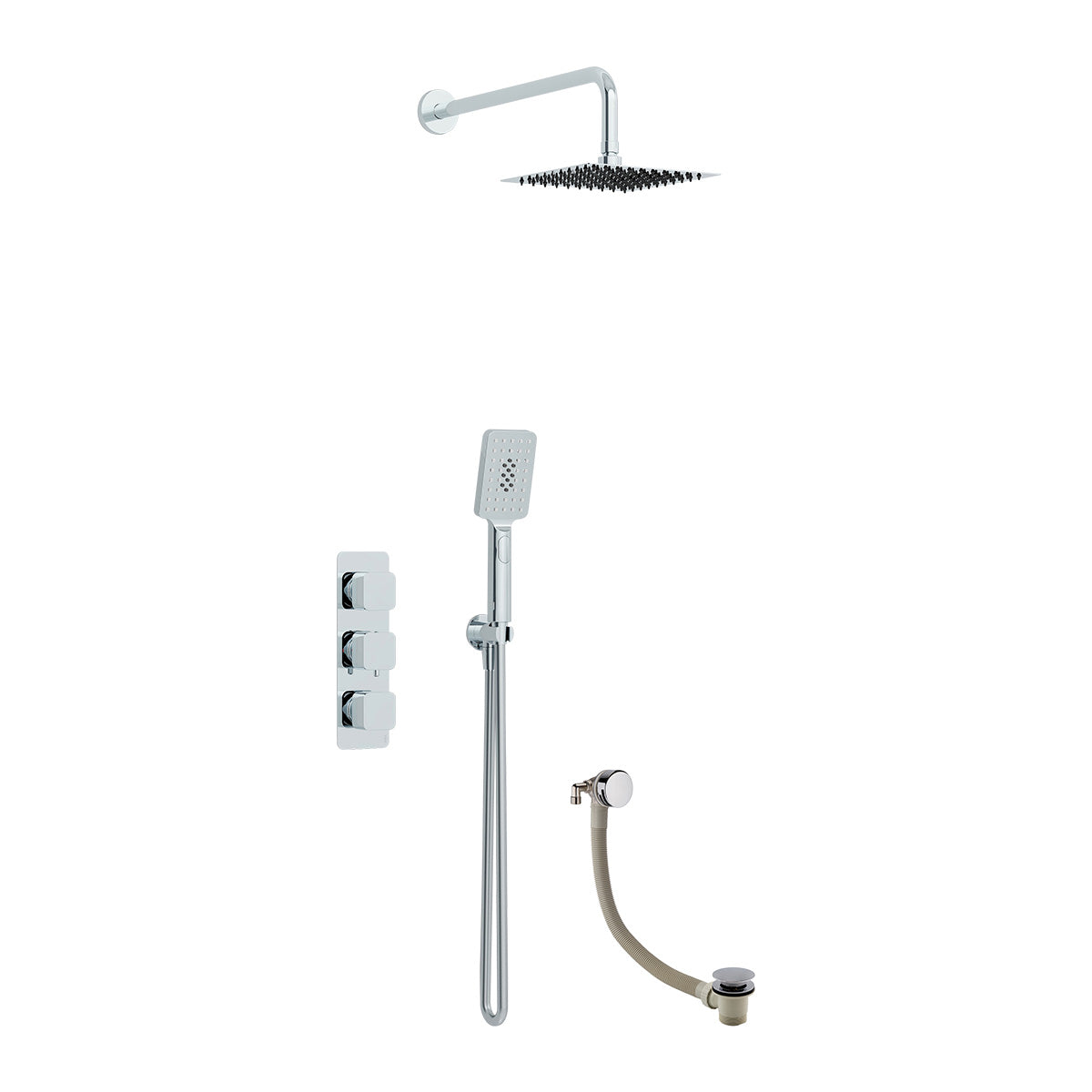 Quadro 3 handle triple diverter shower pack in Chrome
