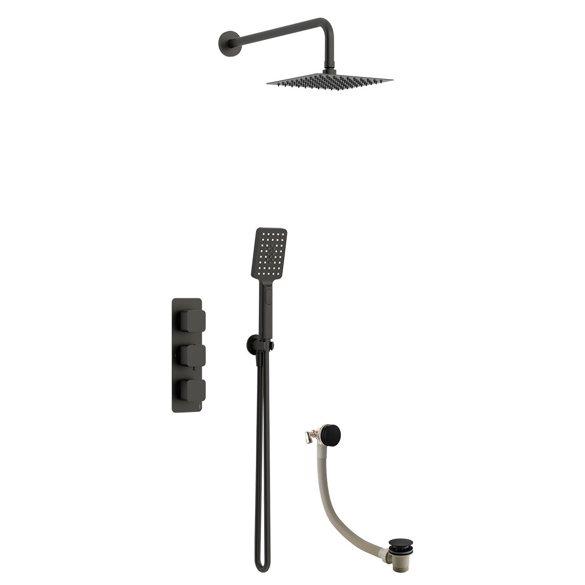 Quadro 3 handle triple diverter shower pack in Matt Black