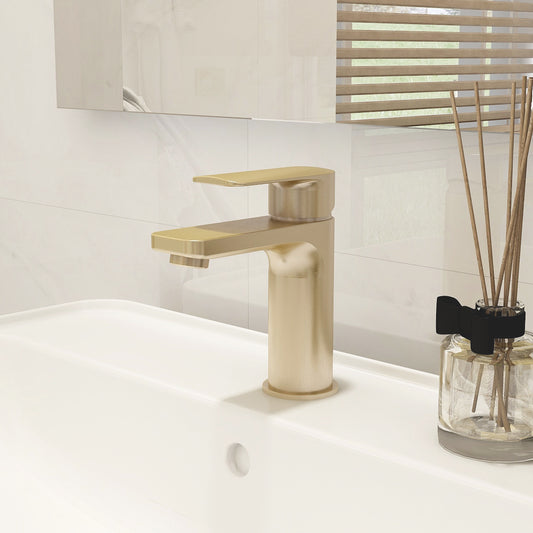 Suburb basin mixer in Brushed Brass with universal waste