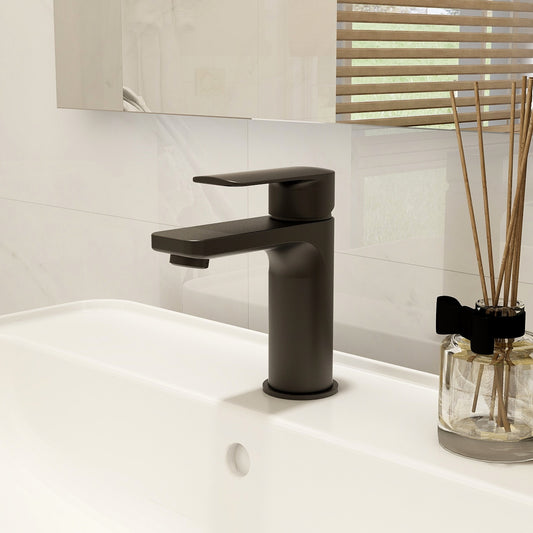 Suburb basin mixer in Matt Black with universal waste
