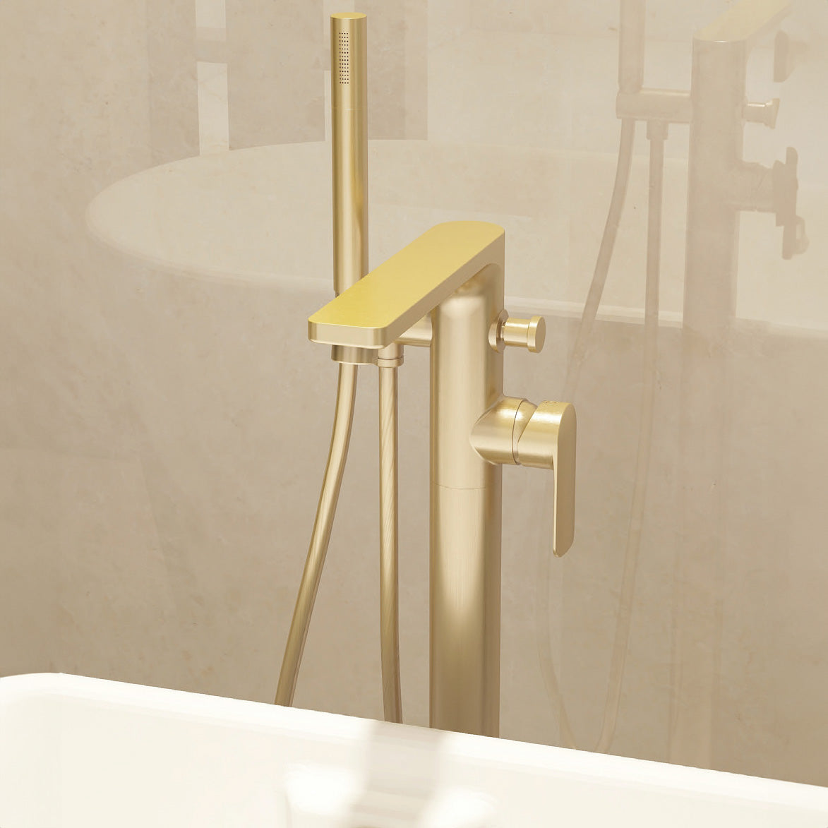 Suburb floor standing bath shower mixer in Brushed Brass with Hose and handset