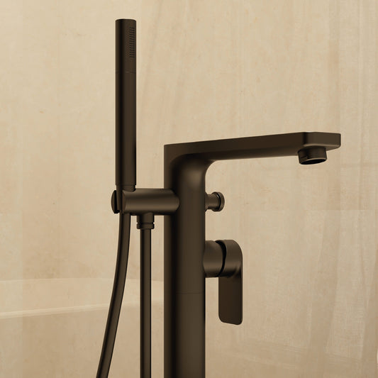 Suburb floor standing bath shower mixer in Matt Black with Hose and handset