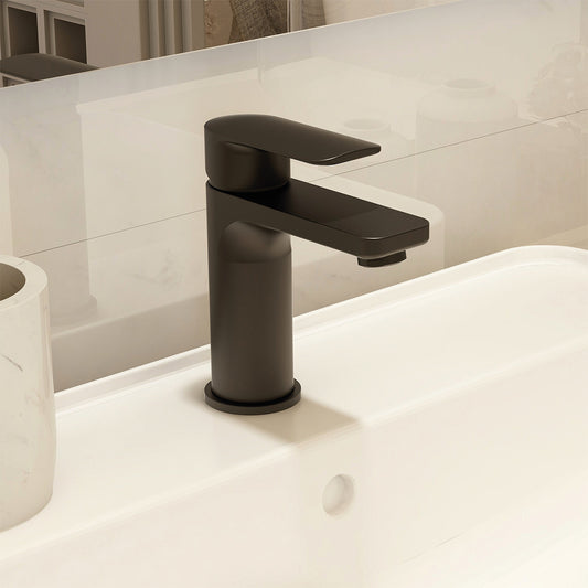 Suburb small basin mixer in Matt Black with universal waste