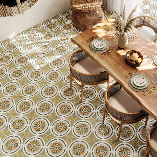 Acropolis Green Matt Porcelain Patterned Tile 223x223mm