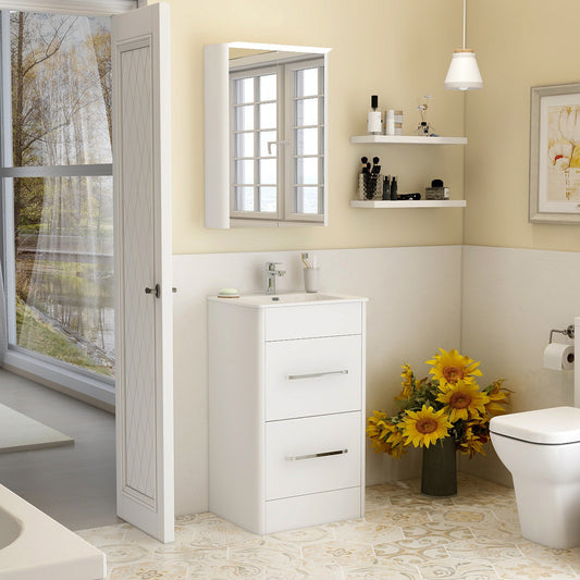 Suburb 500mm × 395mm double drawer floor mounted cabinet white gloss