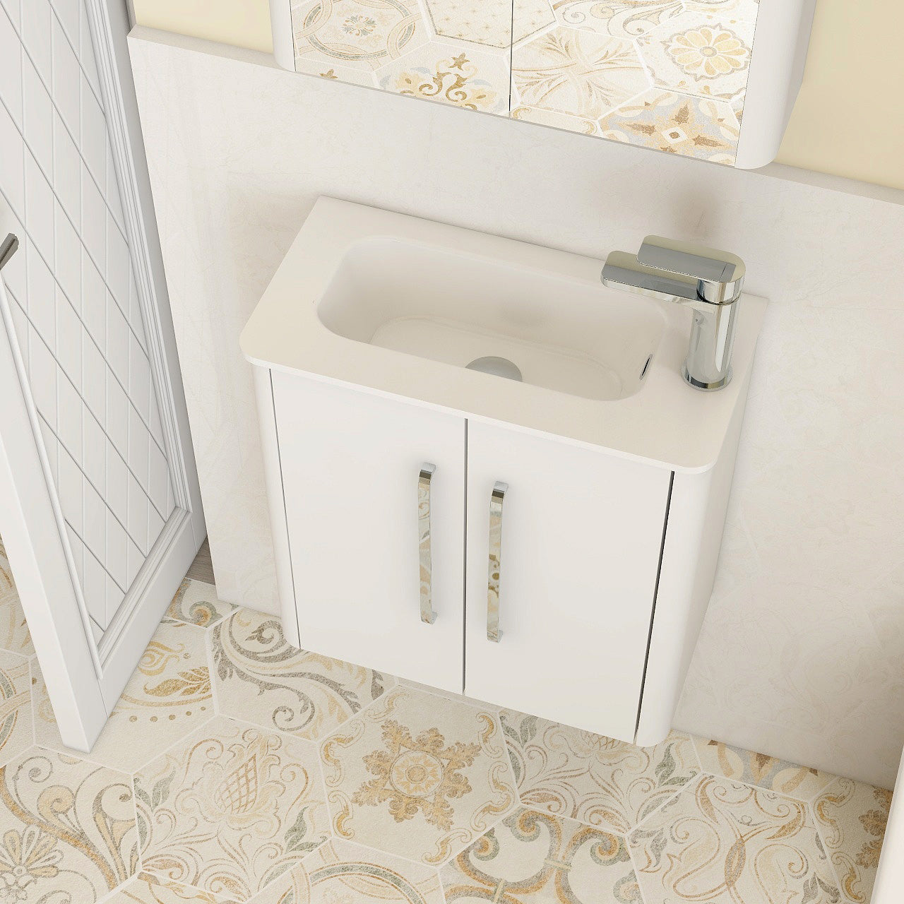 Suburb 500mm × 250mm double door wall mounted basin unit in white gloss