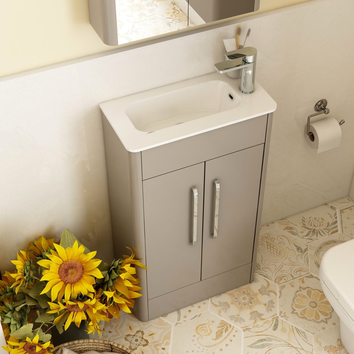 Suburb 500mm × 250mm double door floor mounted cabinet matt ash