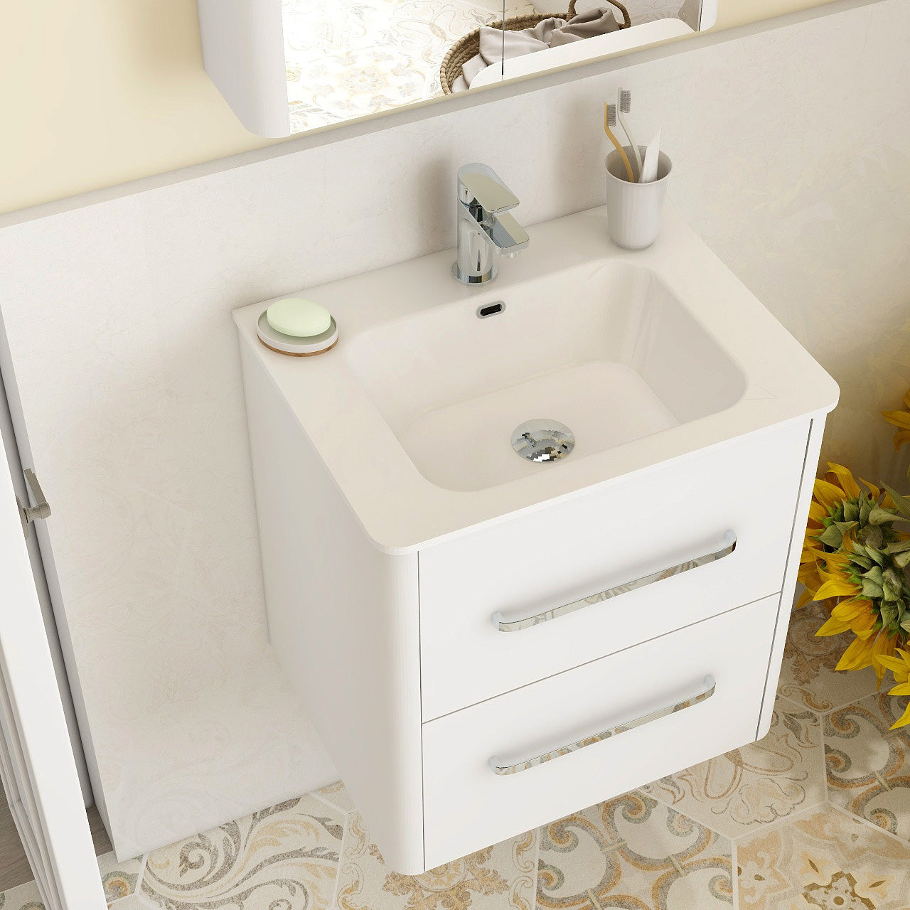 Suburb 500mm × 395mm double drawer wall mounted cabinet white gloss