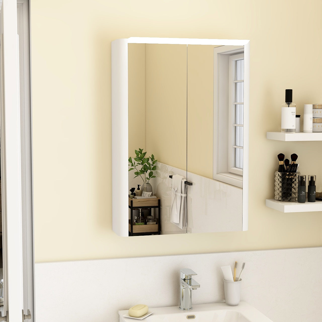 Suburb 500mm two door mirror cabinet with light and shaver socket in white gloss
