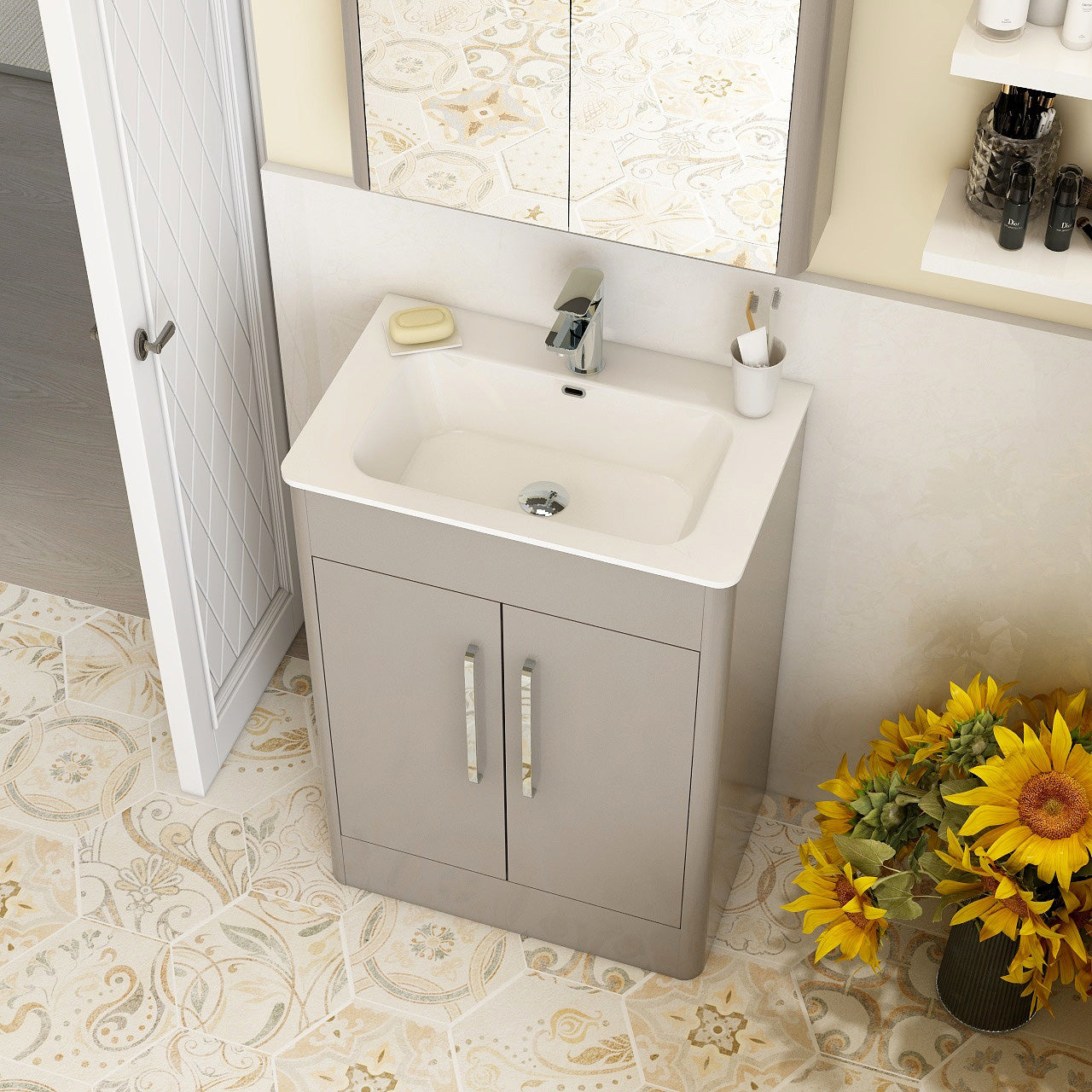 Suburb 600mm x 390mm double door floor mounted cabinet matt ash