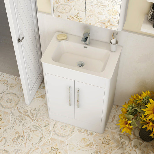 Suburb 600mm x 395mm double door floor mounted cabinet white gloss