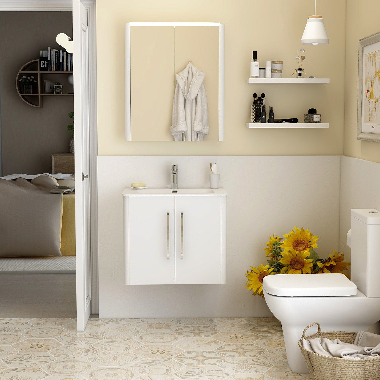 Suburb 600mm x 390mm double door wall mounted cabinet white gloss