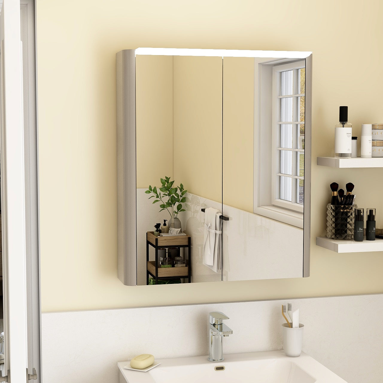 Suburb 600mm two door mirror cabinet with light and shaver socket in matt ash