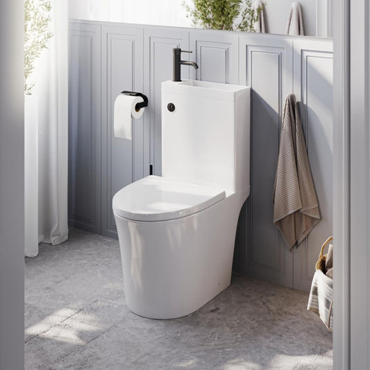 Anix Close Coupled Rimless 2-in-1 Combination Toilet & Basin with Black Push Button