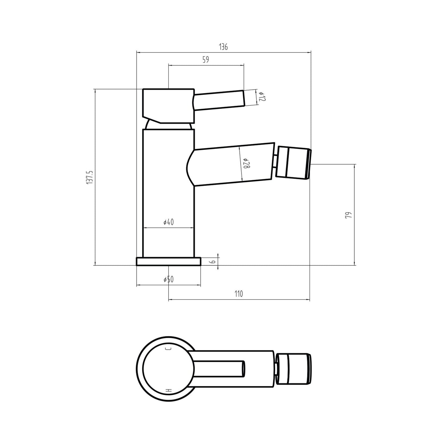 Premier Bidet Mixer with Pop-Up Waste