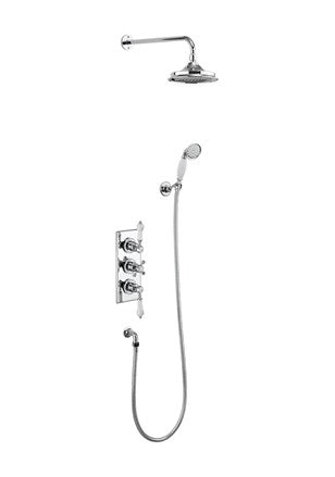 Trent Thermostatic Dual Outlet Concealed Shower Valve , Fixed Shower Arm, Handset & Holder with Hose with Rose