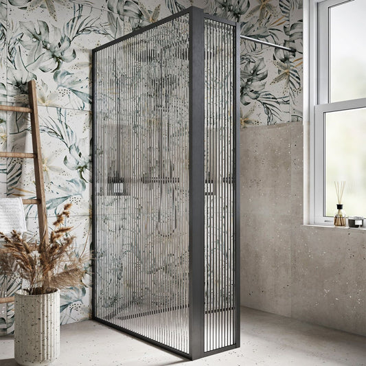 Amien Gunmetal Grey Ribbed Glass Single Frame Return Panel 300mm