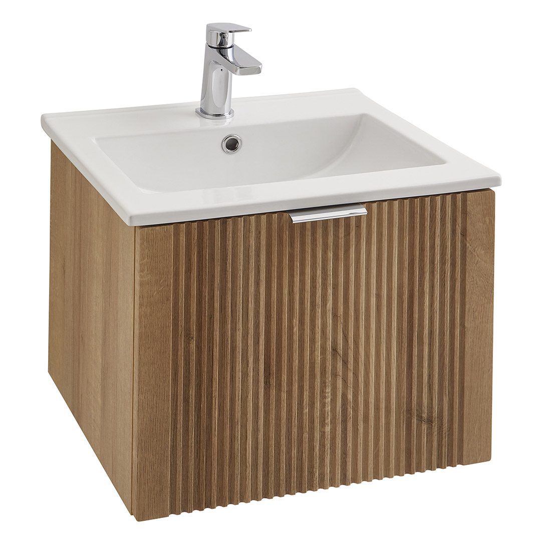 Elegant Haven Tyndrum 500 Cask Oak Wall Mounted Drawer Unit and Basin 41005-5