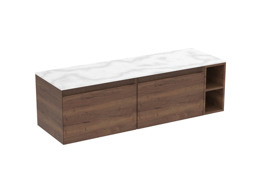 UNI 140cm Kit - 2 x 60cm 1 Drawer wall mounted unit, 20cm Spacer & 140cm Countertop