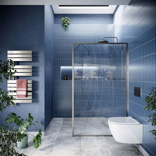 Amien Brushed Nickel Framed Fluted Glass Shower Screen 1180mm