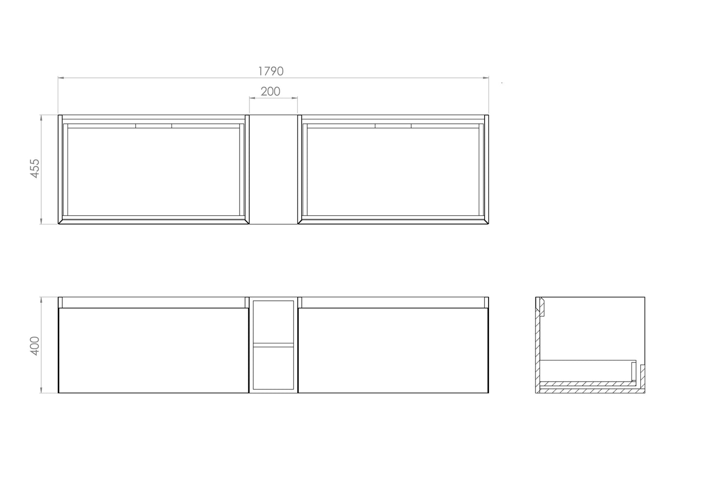 Saneux UNI 180cm Kit  - 2 x 80cm 1 Drawer wall mounted unit, 20cm Spacer & 180cm Countertop - English Oak