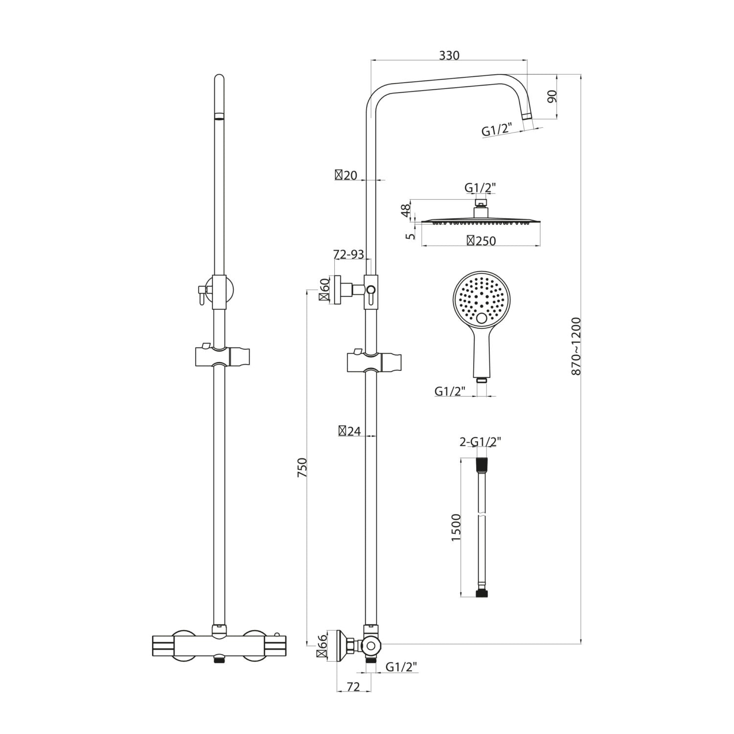 Messi Round Cool Touch Rigid Riser Shower