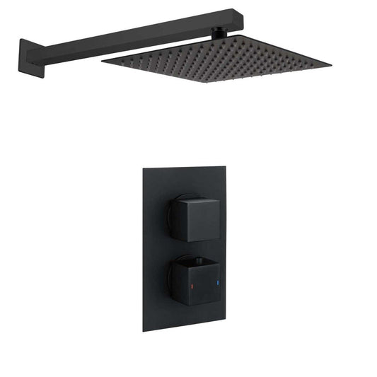 Zena Matt Black Single Outlet Square Concealed Valve with Shower Head
