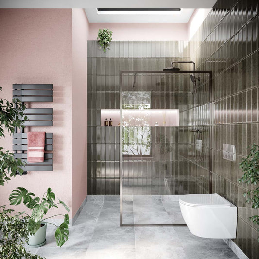 Amien Gunmetal Framed Clear Glass Shower Screen 1080mm