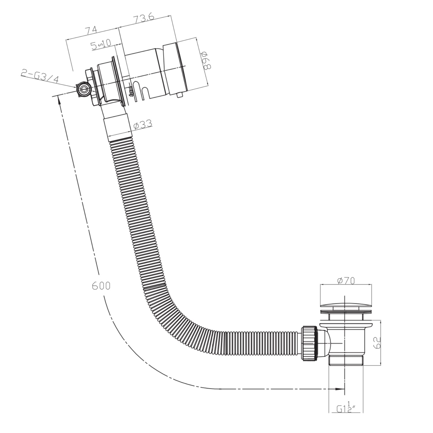 Bath Filler Overflow with Click Clack Waste Chrome