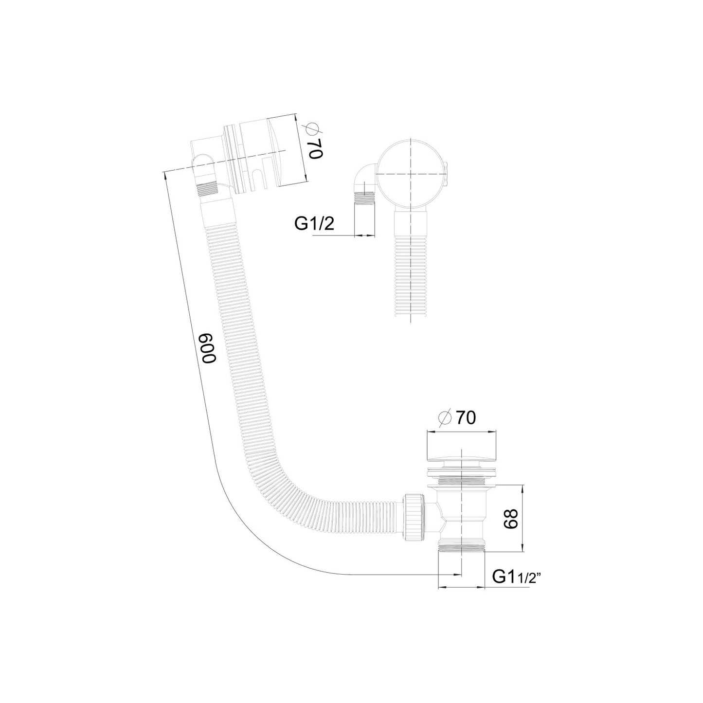Round Bath Filler with Sprung Waste and Overflow