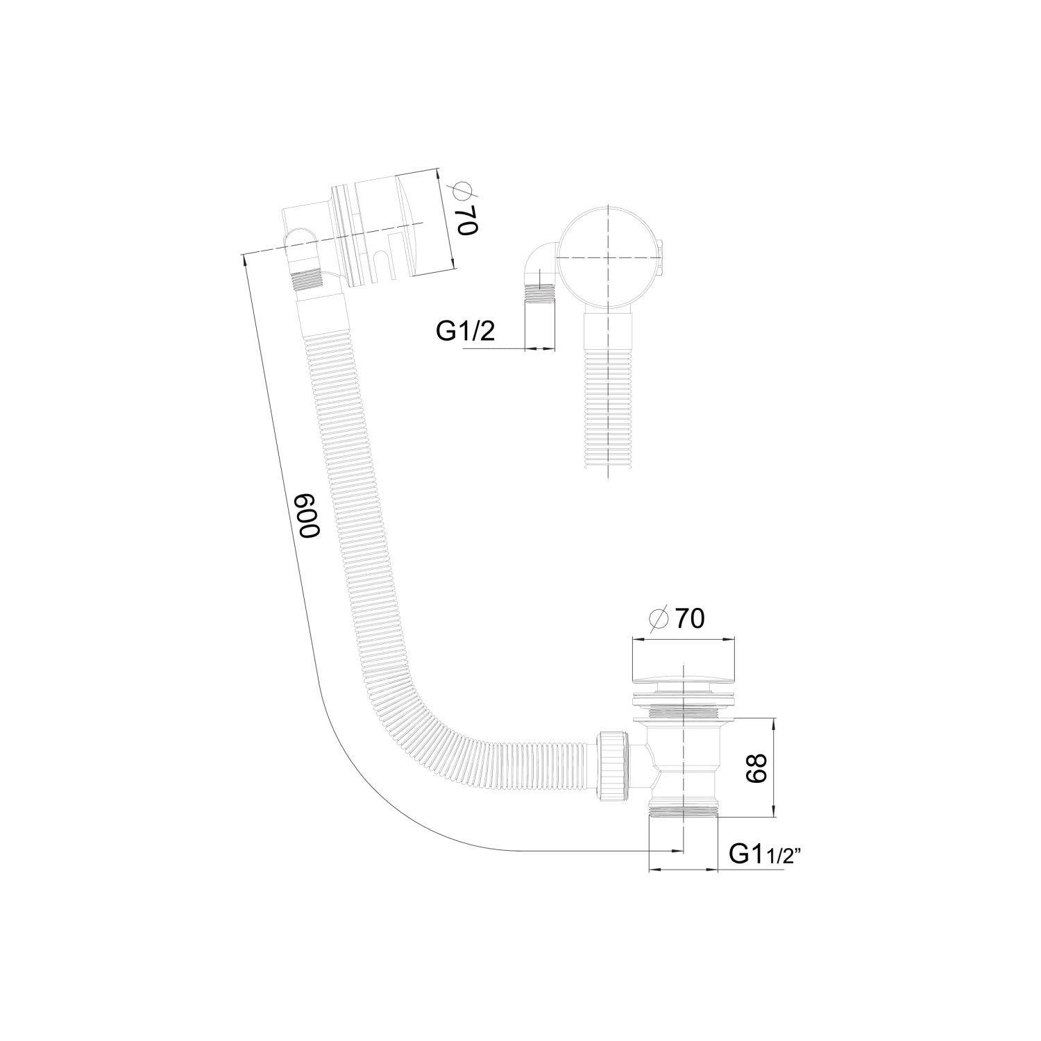Round Bath Filler with Sprung Waste and Overflow