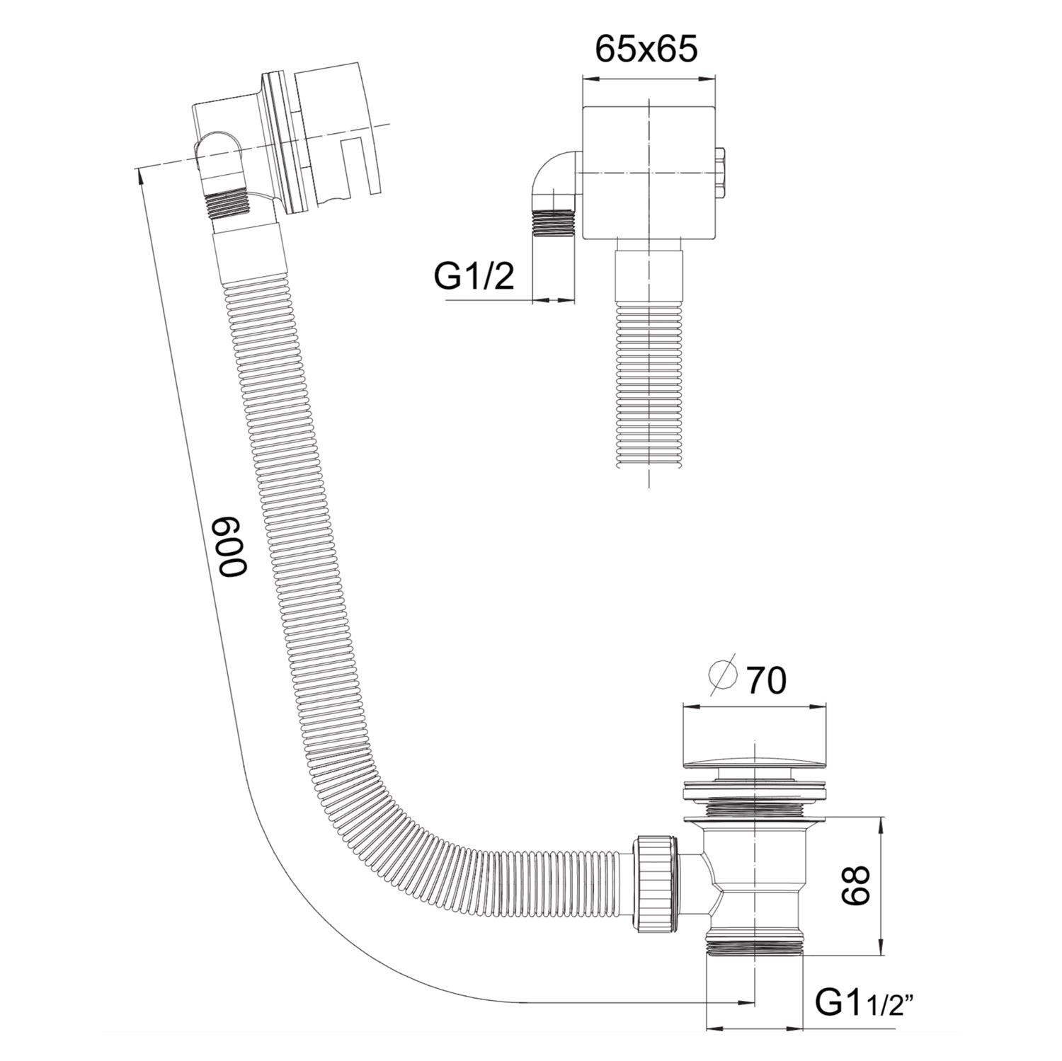 Square Bath Filler with Sprung Waste and Overflow