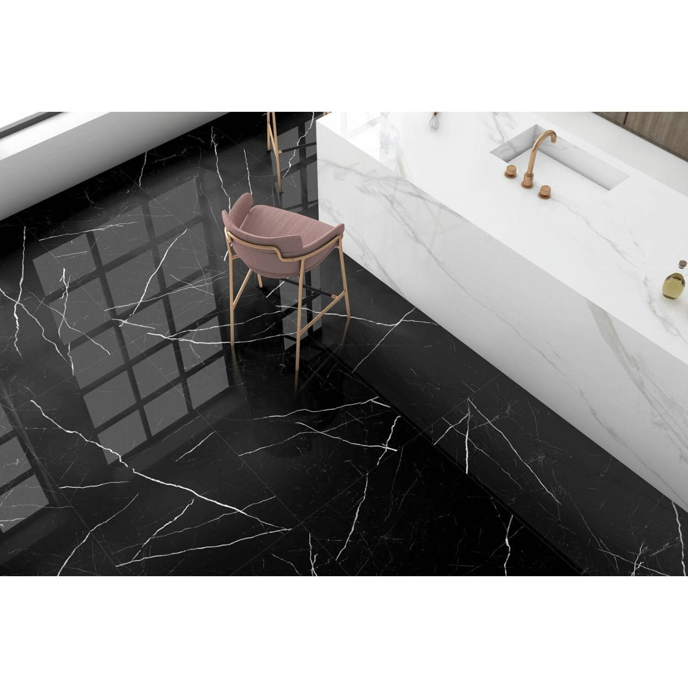Terrassa Negro Black Marble Polished Porcelain Tile 600x1200mm