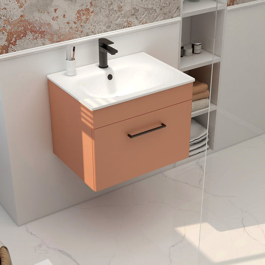 Croma Wall mounted single drawer 600mm cabinet in terracotta