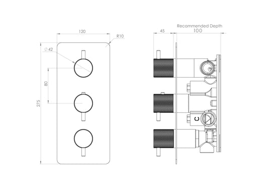 Saneux COS 3 Way shower plate & Shrouds - Portrait - Chrome