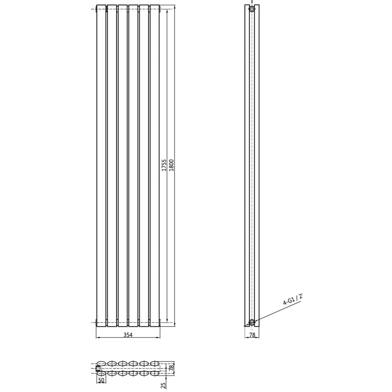 Islington Grey Double Horizontal Radiator 350x1800mm