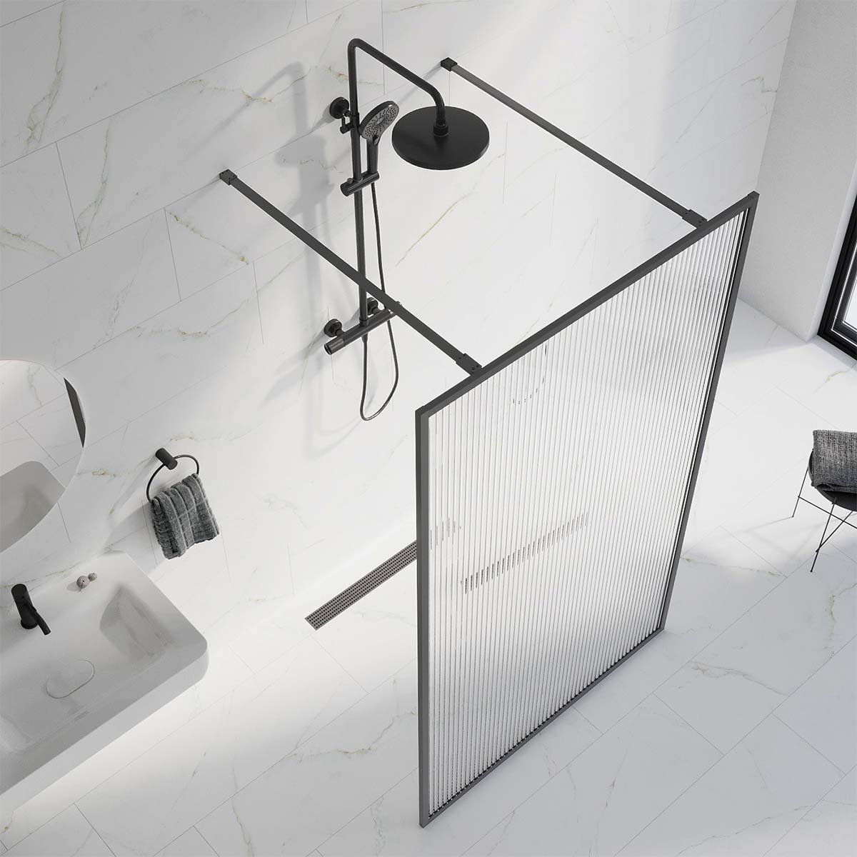 Amien Matt Black Shower Screen Straight Support Bar 1200mm